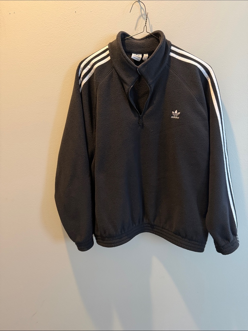 adidas Black Fleece Pullover with White Shoulder Stripes
